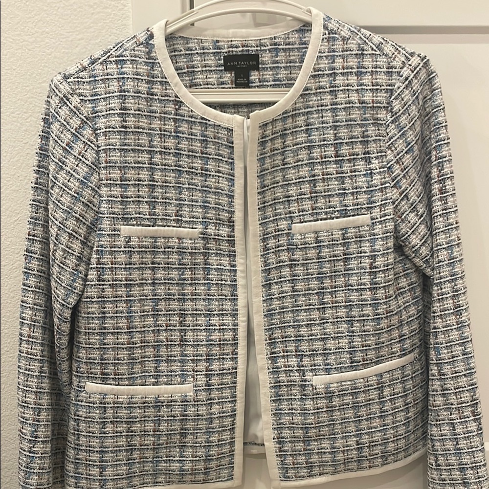 Ann Taylor Blue and White Tweed Jacket - Picture 10 of 10